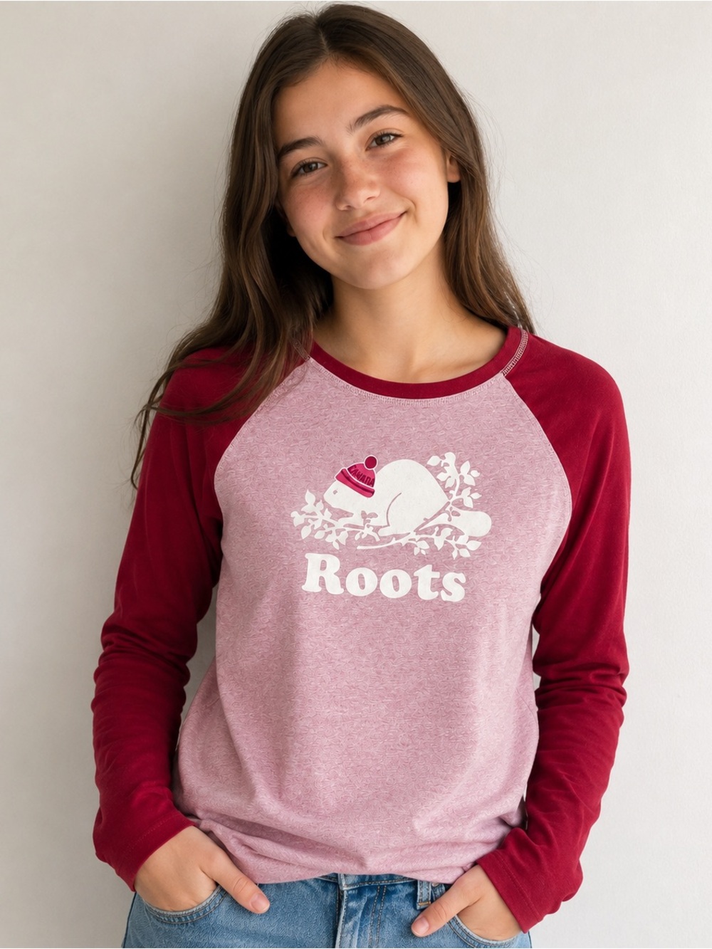 Roots Kids Beaver Logo Raglan Long Sleeve Shirt Youth XXL (13–14yrs) Canada